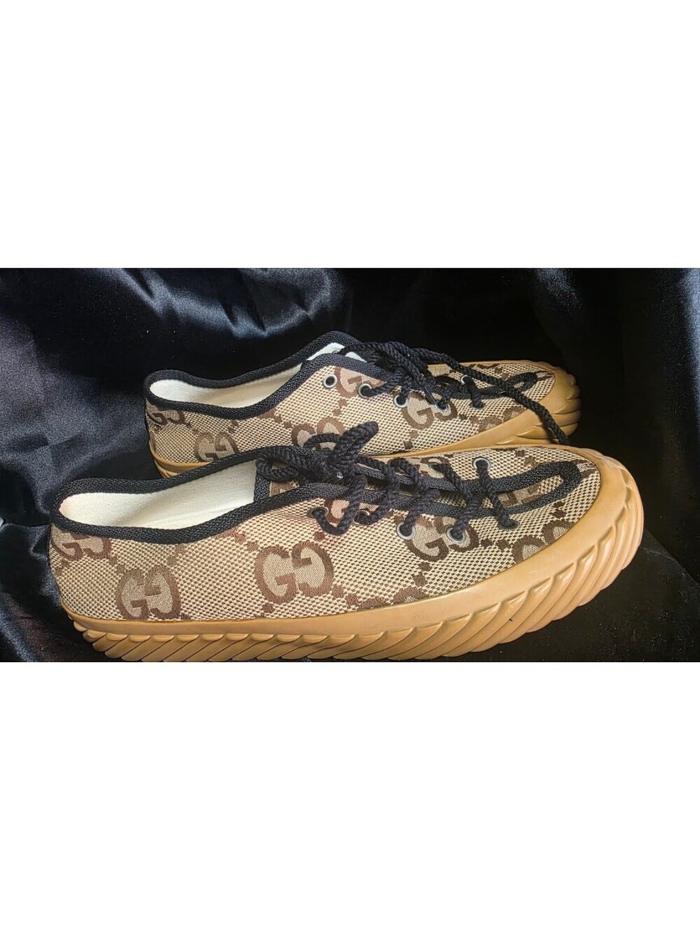 Gucci Maxi GG Low Top Caramel Canvas Sneakers 703031 Men's Size 8.5 Spain